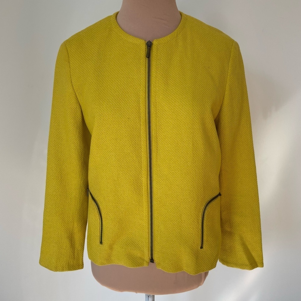 Akris Punto Yellow Textured Honeycomb Cotton Blend Zipper Front Jacket Size US 6
